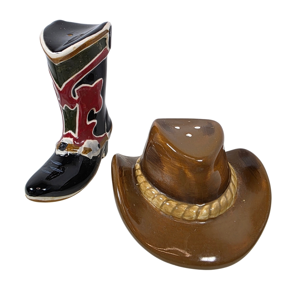 Western Cowboy Boot & Hat Ceramic Salt and Pepper Shakers Ceramic Kitchen Decor